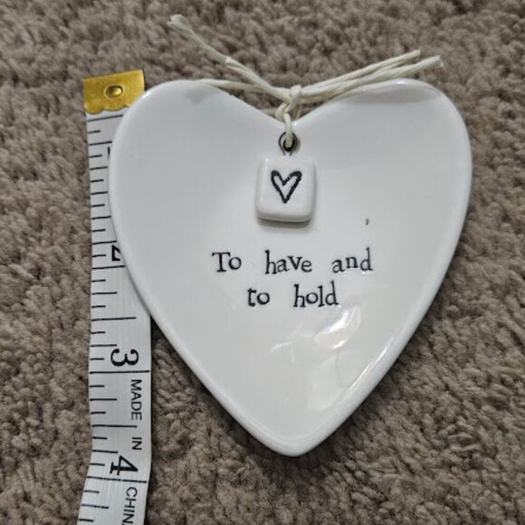 East of India White Ceramic Heart To Have and To Hold Small Trinket Dish - Picture 2 of 4